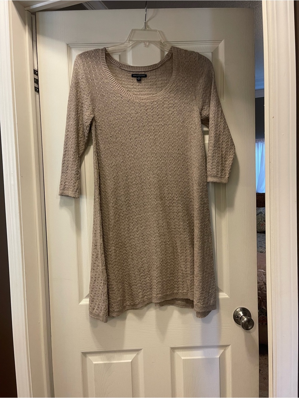 American Eagle Outfitters Beige Open-Knit Scoop Neck Sweater